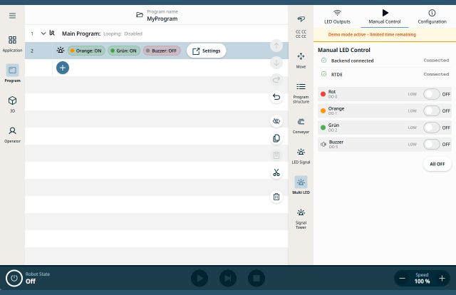 Sidebar mit manueller Ansteuerung, Status und Konfigurationsprüfung Sidebar mit manueller Ansteuerung, Status und Konfigurationsprüfung