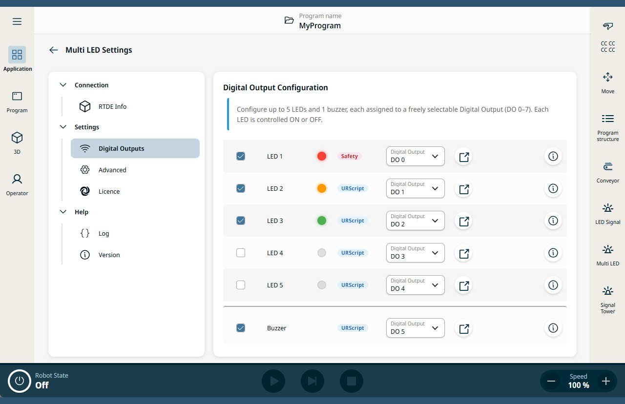 Konfiguration und Zuordnung der LED + Buzzer