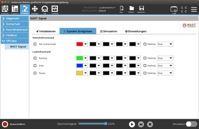 NAST Automation Universal Robots UR+ Signalleuchte UI Meldungen