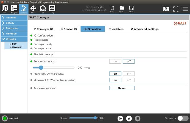 NAST Automation Universal Robots UR+ Förderband UI Simulation